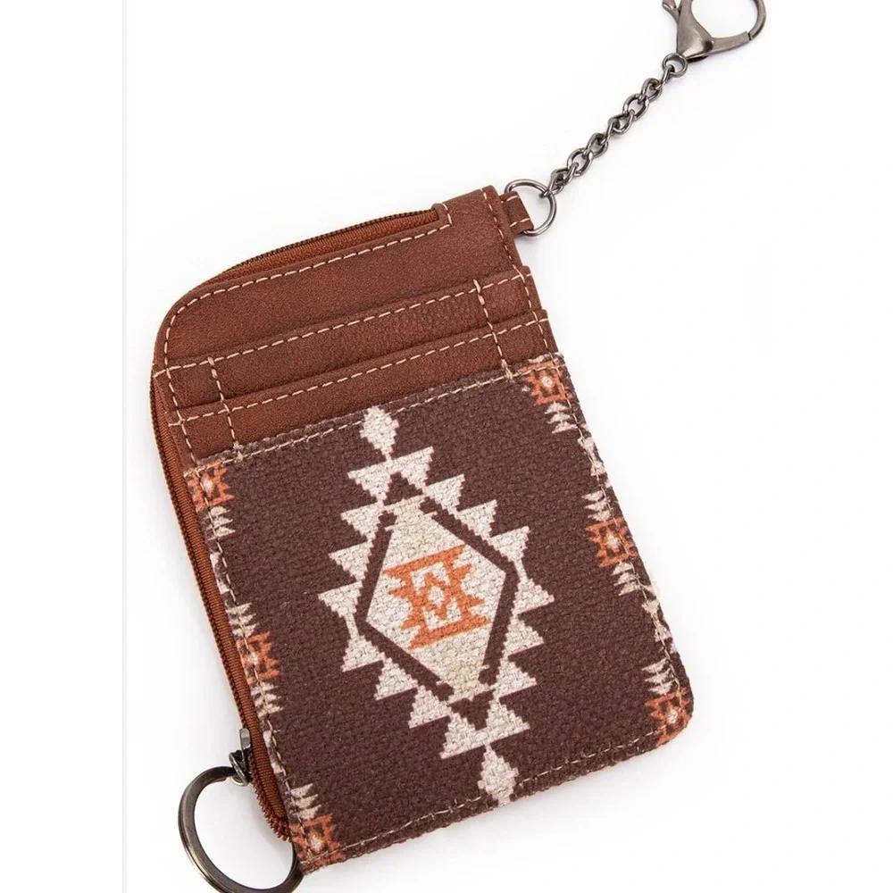 Wrangler Card Holder Wallet Womens OS Brown Southwestern Tribal Print Zipper New